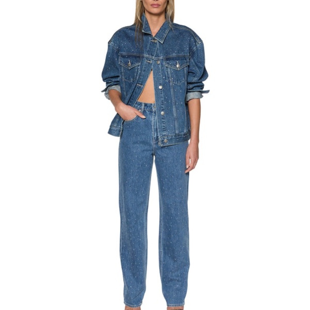 Ksubi Oversized Crystal Embellished Denim Trucker Boyfriend Jacket Sz S‎